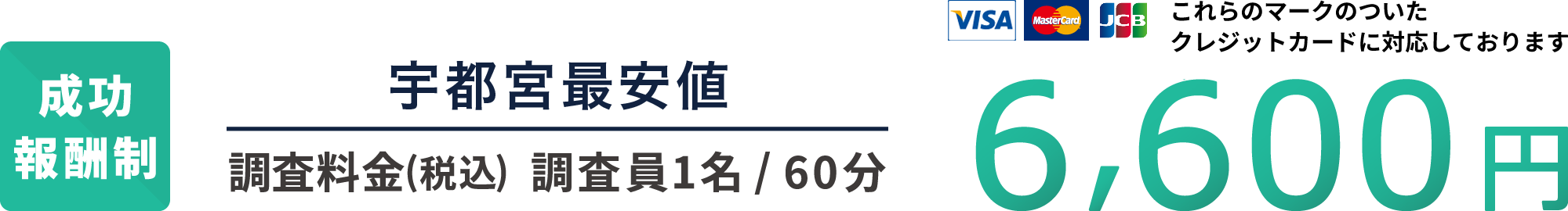 成功報酬制 宇都宮最安値 調査料金(税込) 調査員1名60分 6,600円 各種クレジットカードに対応しております